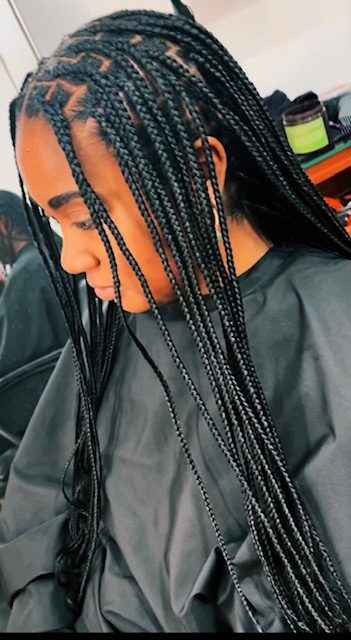 Goddess braids with loose curls framing the face, Braids Master LA