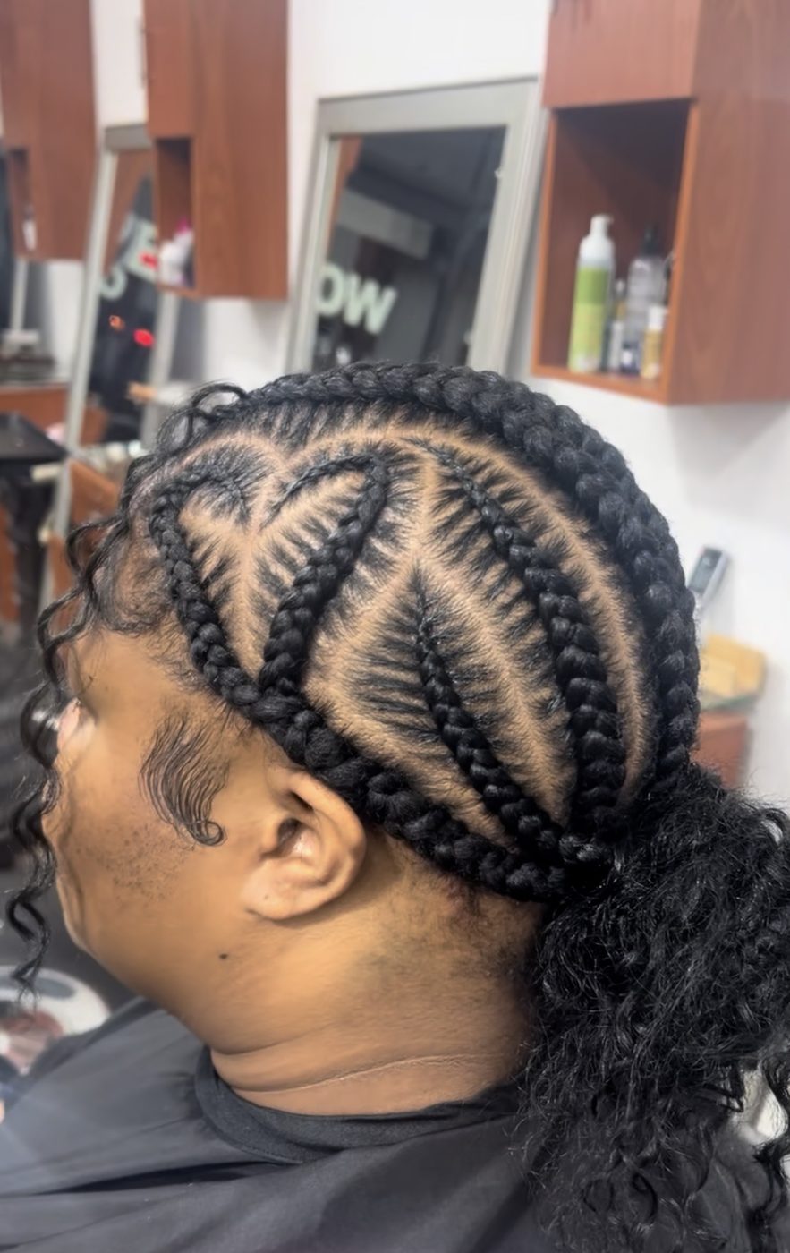 Long small knotless braids styled at Braids Master LA, Los Angeles braiding salon